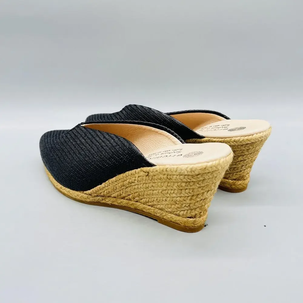 Eric Michael‎ Shoes Womens 8 Black Leather Espadrille Wedge Mule Heels Slip On